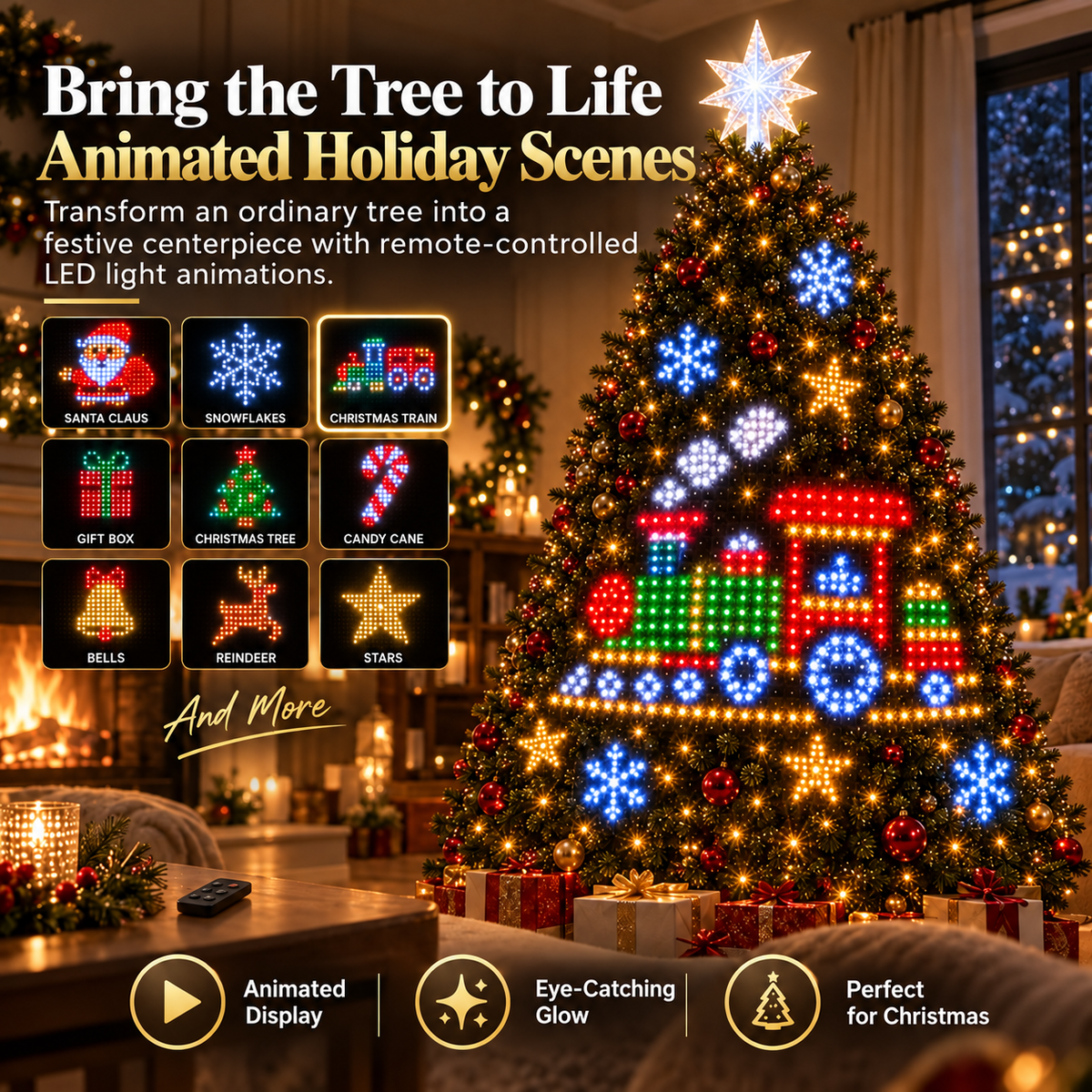🎄 Remote-Controlled Animated Christmas Tree LED Lights – Festive Pattern Light Show with Star Topper