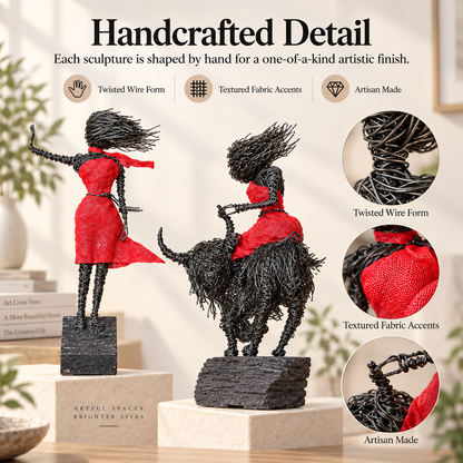 Handmade Wire Art Sculptures – Expressive Red-Accent Figurines for Home & Office