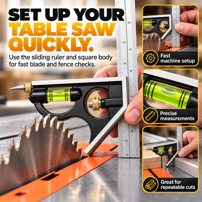 🔥 4-in-1 Multi-Function Woodworking Combination Square 📐🔧 Precision Measuring & Marking Tool 📏✨ with Built-In Bubble Level, 45°/90° Angle Ruler & Scribing Pin 🪚🛠️