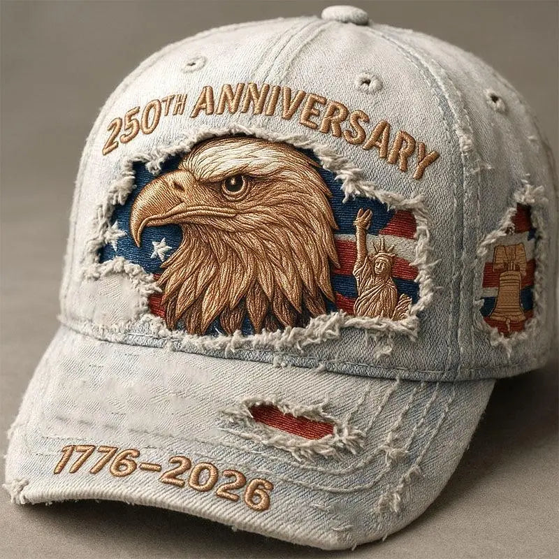 Honor Freedom. Wear History. 1776–2026 American Flag Vintage Denim Baseball Cap