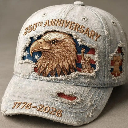 Honor Freedom. Wear History. 1776–2026 American Flag Vintage Denim Baseball Cap