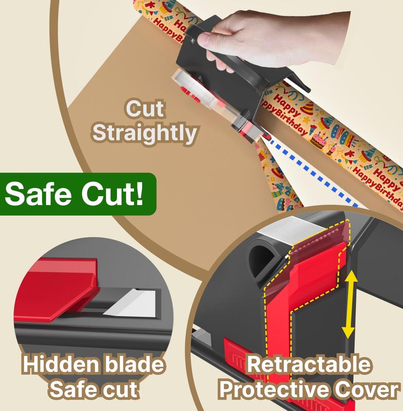 🎄FREE SHIPPING🎄Wrapping Paper Cutter(2-Pack) & Tape Dispenser Dual Use with 4 Tapes，2 Replace Blades Kit