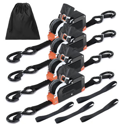 Dual-End Retractable Tie-Down Ratcheting Straps