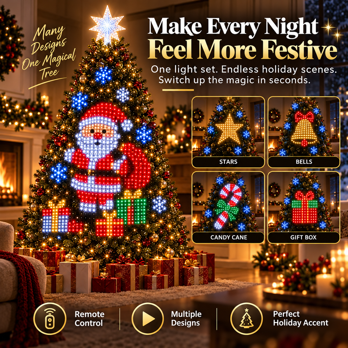 🎄 Remote-Controlled Animated Christmas Tree LED Lights – Festive Pattern Light Show with Star Topper