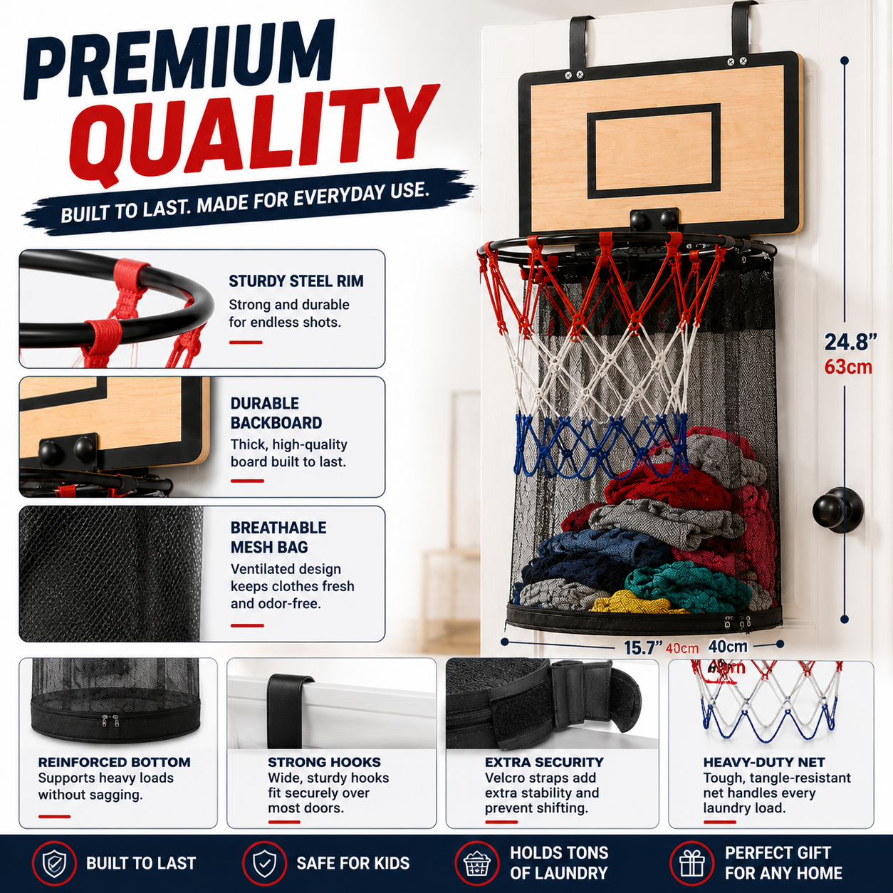 🏀Basketball Laundry Hamper – Over-the-Door Laundry Hoop for Kids' Rooms