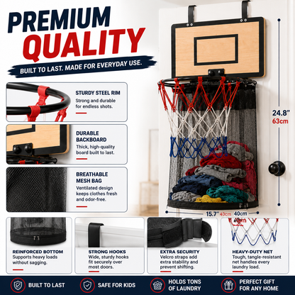 🏀Basketball Laundry Hamper – Over-the-Door Laundry Hoop for Kids' Rooms