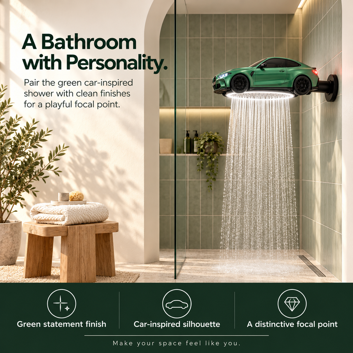 Additional product view of the automotive-inspired LED shower head