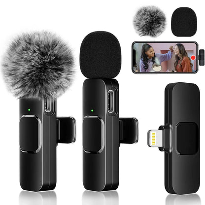 2 Pcs Wireless Lavalier Microphone for iPhone & Android | Plug & Play Dual Mic