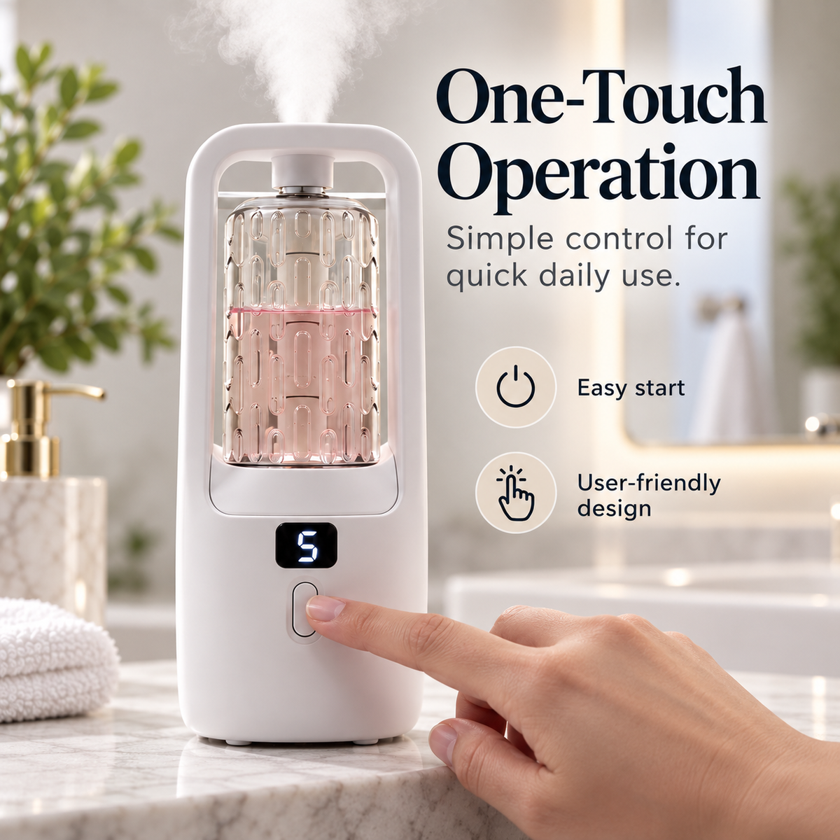 One touch operation on compact aroma mist diffuser