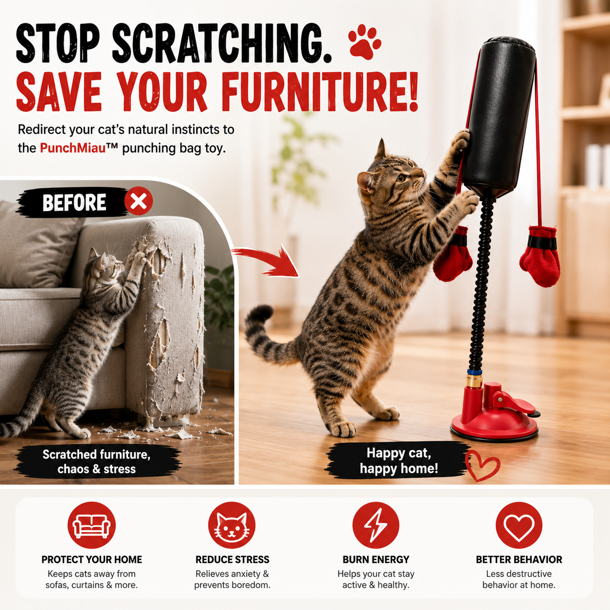🐱Interactive Cat Punching Bag Toy with Suction Base & Catnip – Indoor Exercise Toy for Cats🥊