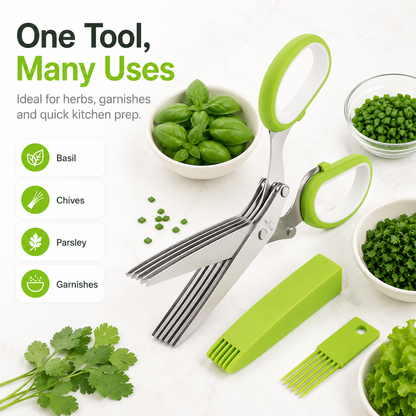 5-Blade Herb Scissors with Safety Cover & Cleaning Comb