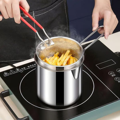 1 Set Stainless Steel Stock Fry Pot with Strainer Basket