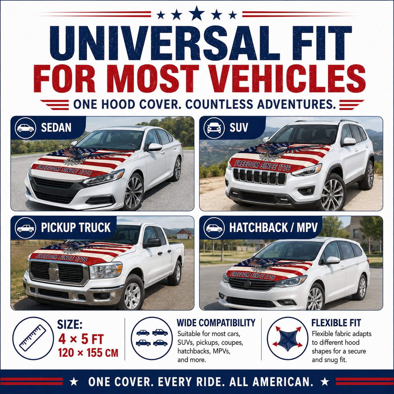🇺🇸 Universal American Hood Flag Cover 🔥 Fits Most Cars, SUVs & Pickups🦅[Buy 2 Free Shipping]