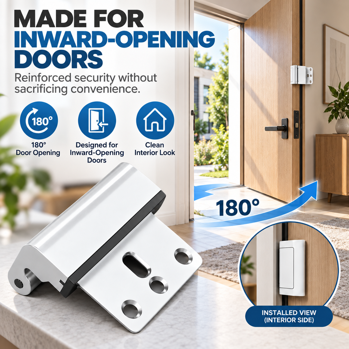 180° Inward-Opening Door Reinforcement Lock – Low-Profile Anti-Theft Security Latch