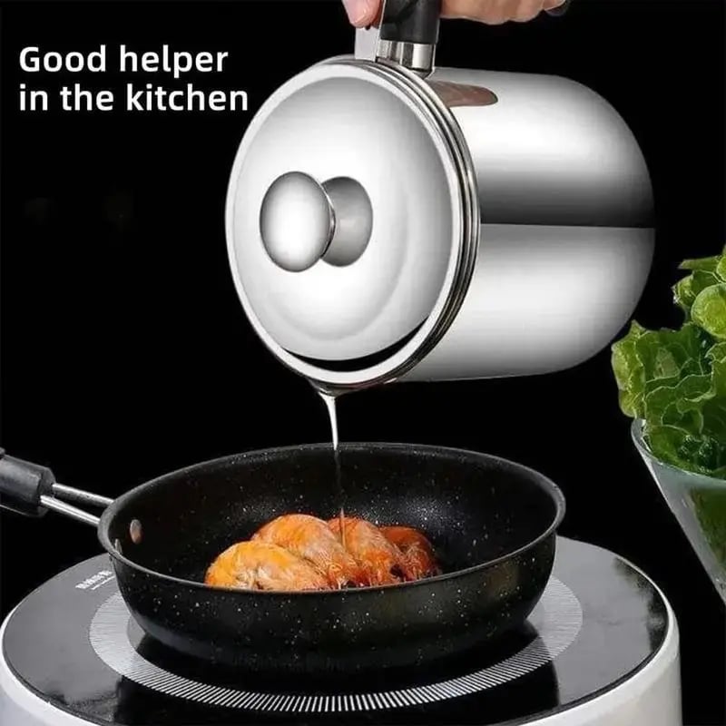 🔥 Hot sell!  Stainless Steel Oil Pot with Filter,Bacon Grease Container, Cooking Oil Can, Kitchenware, Utensils, Kitchen Gadgets
