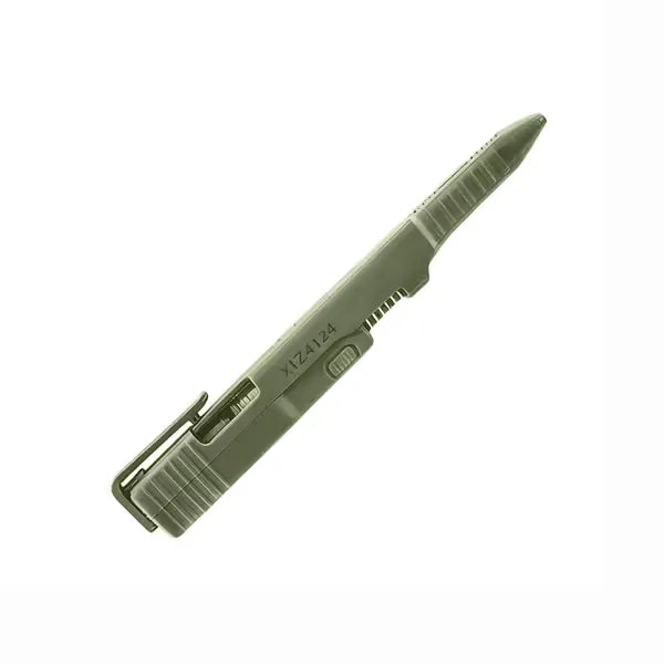 Green slide-action novelty ballpoint pen isolated on white background