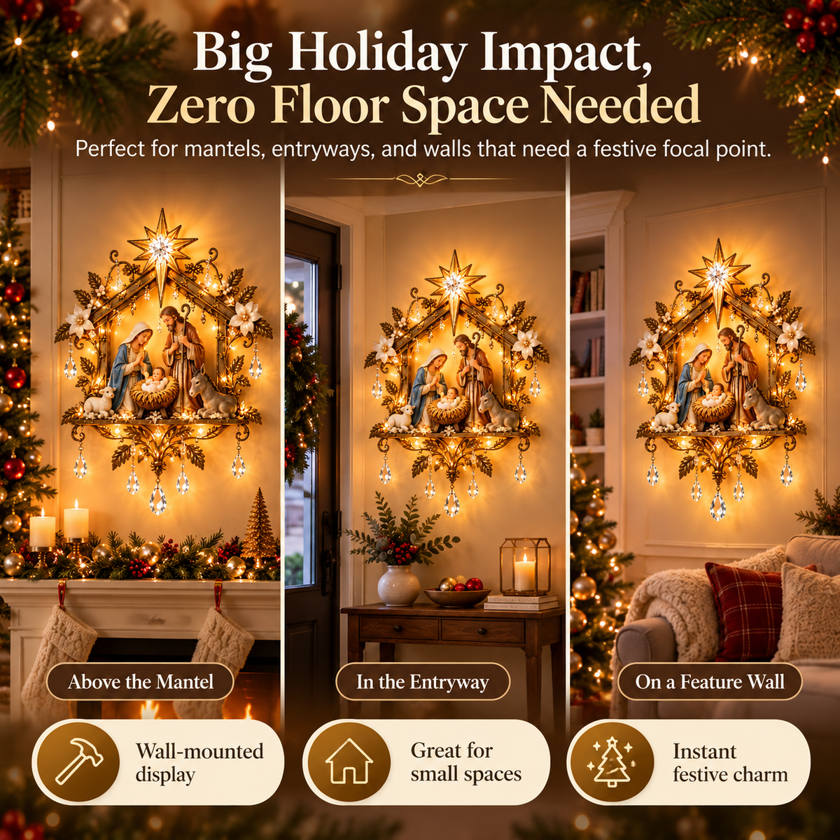 Illuminated Nativity Wall Decor – Lighted Holy Family Christmas Display