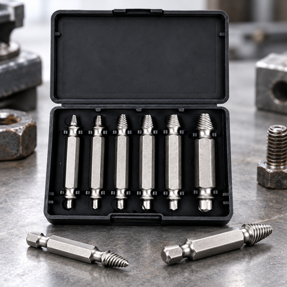 🔩🛠️6-Piece Damaged Screw Extractor Set – Double-Ended HSS Broken Screw Remover