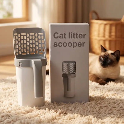 Cat Litter Scooper with Holder, Upgraded Cat Litter Shovel with Bags, 2-in-1 Detachable Sifter and Trash Box System with Refilled Bags, One-Handed Operation Kitty Poop Scooper, Ideal for Cats, Kittens