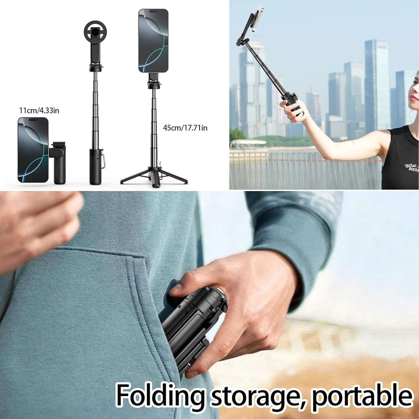 4-in-1 Magnetic Selfie Stick Tripod with Bluetooth Remote