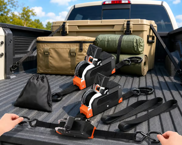 Dual-End Retractable Tie-Down Ratcheting Straps
