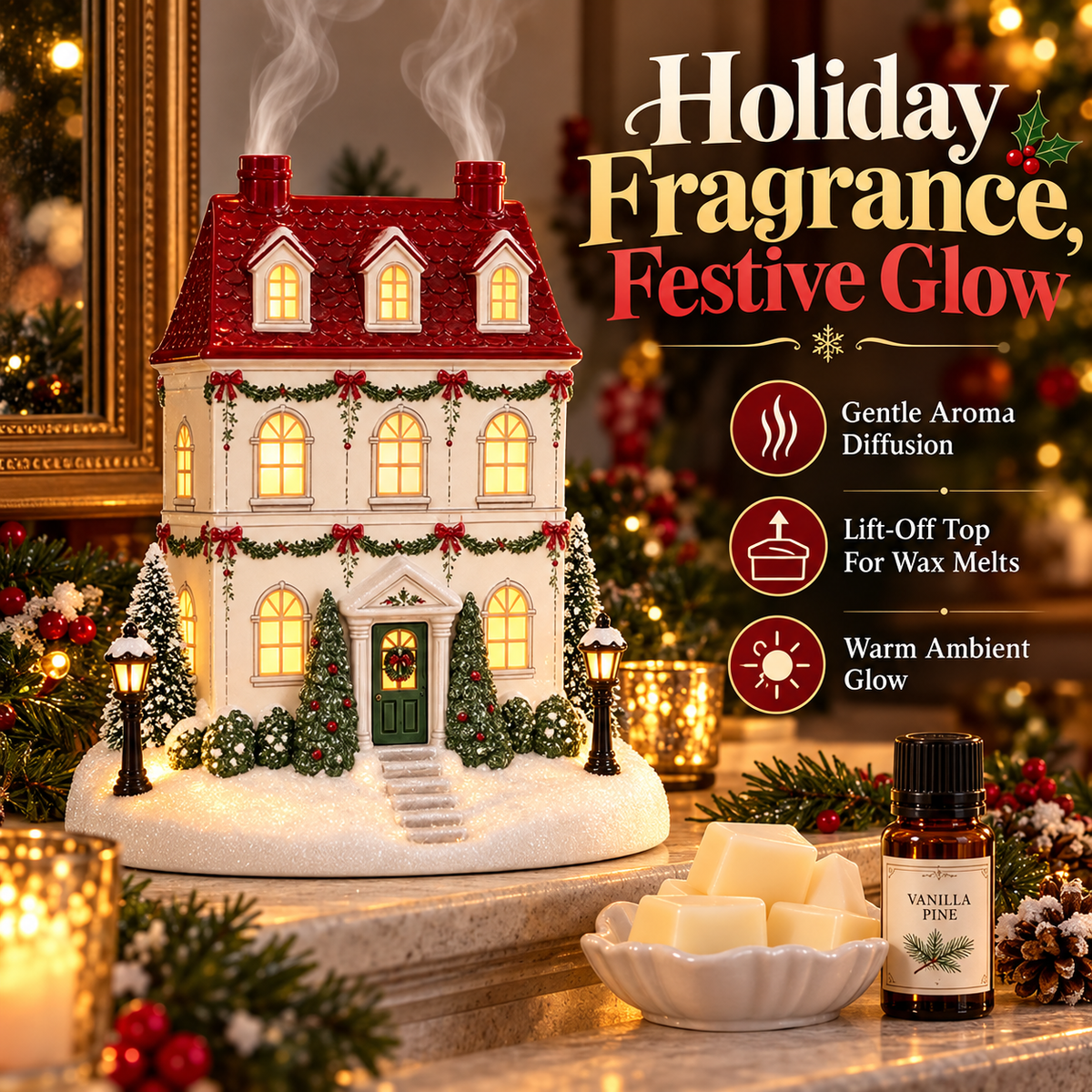 Christmas Village Aroma House – Light-Up Holiday Wax Melt Warmer & Festive Home Décor