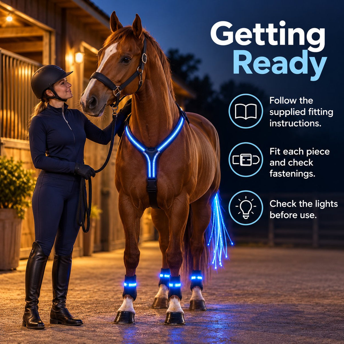 🐴 LED Horse Light Set – Neck, Tail & 4 Leg Bands ✨
