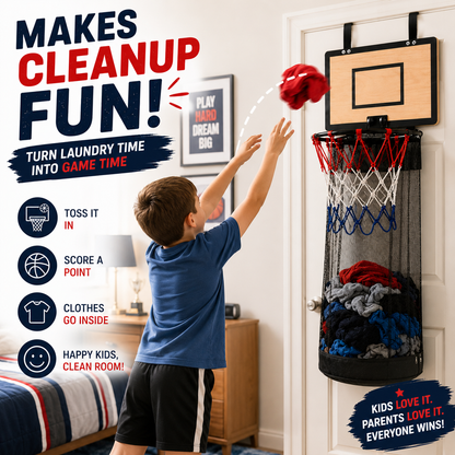 🏀Basketball Laundry Hamper – Over-the-Door Laundry Hoop for Kids' Rooms