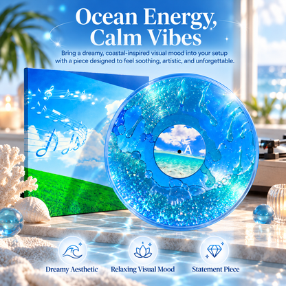 🌊Ocean Dream Liquid-Filled Vinyl Art Disc – Iridescent Glitter Collector Decor