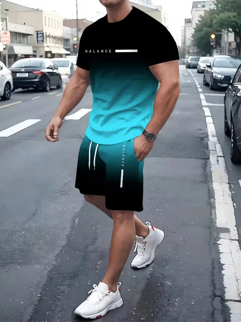 🎁Father’s Day Sale - 🔥 Men’s Gradient Short Sleeve Tracksuit 2-Piece Set