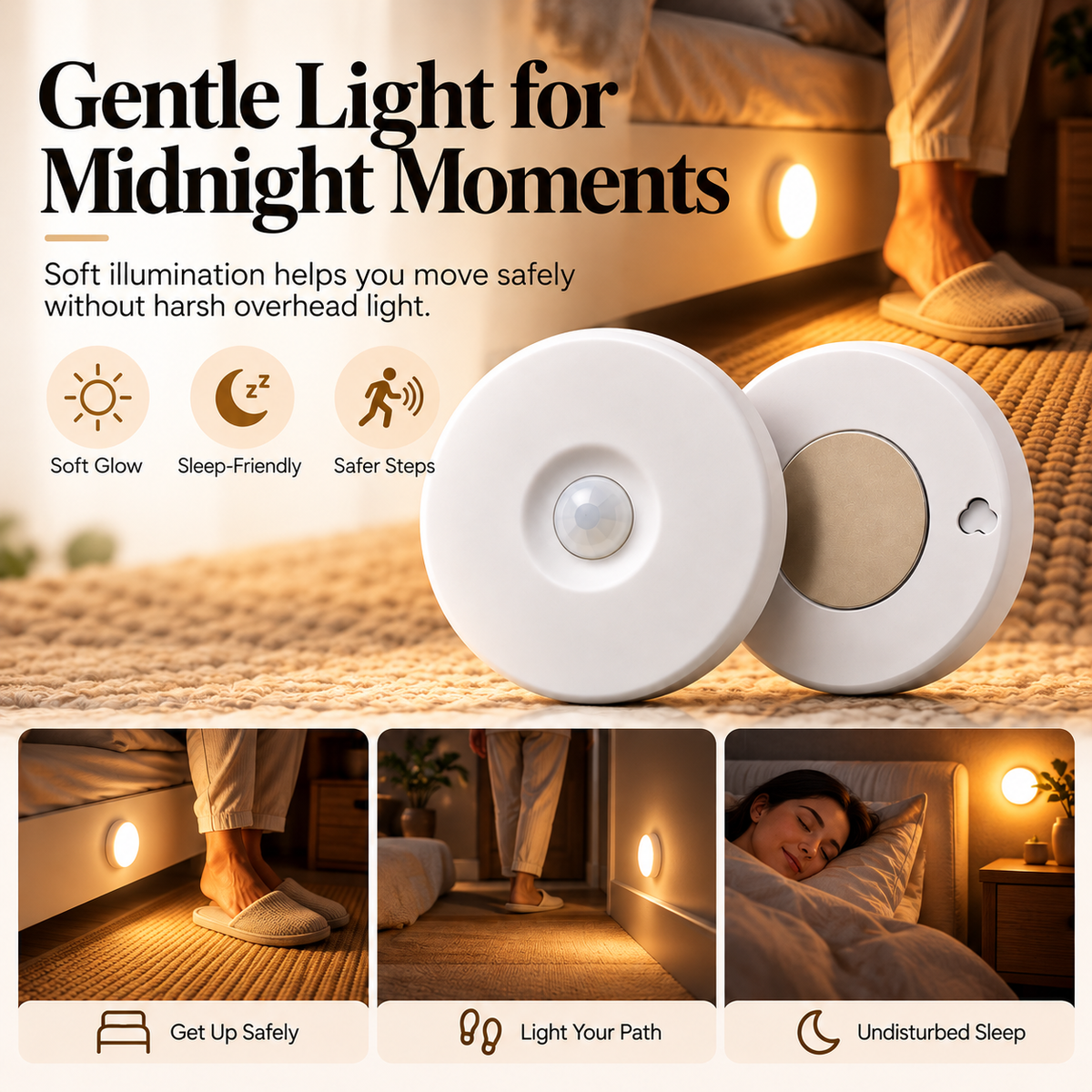 💡✨ Smart Motion Sensor LED Night Lights – Wireless Peel & Stick Automatic Lighting, 2-Pack