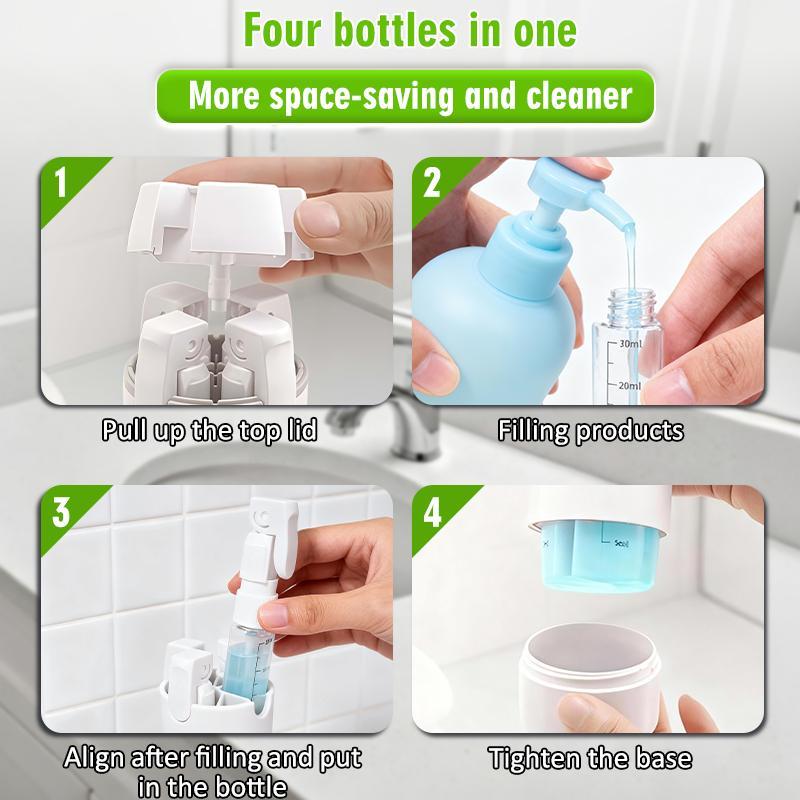 One Bottle. Four Essentials. Zero Leaks|4-in-1 Travel Dispenser Bottle
