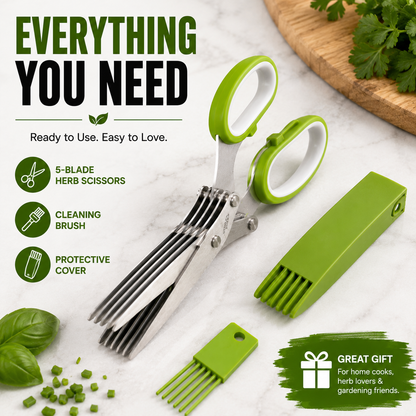 ✂️5-Blade Stainless Steel Herb Scissors with Cleaning Brush & Protective Cover