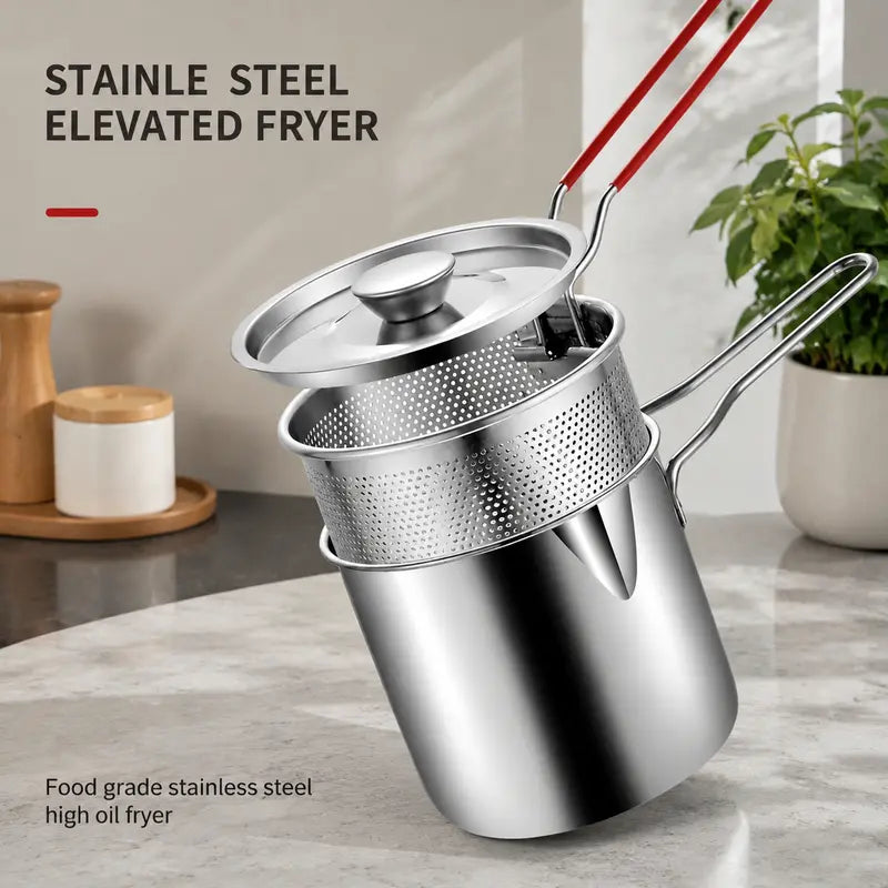 1 Set Stainless Steel Stock Fry Pot with Strainer Basket,Fry Pot with Basket and Lid for Frying Shrimp Chicken Fries