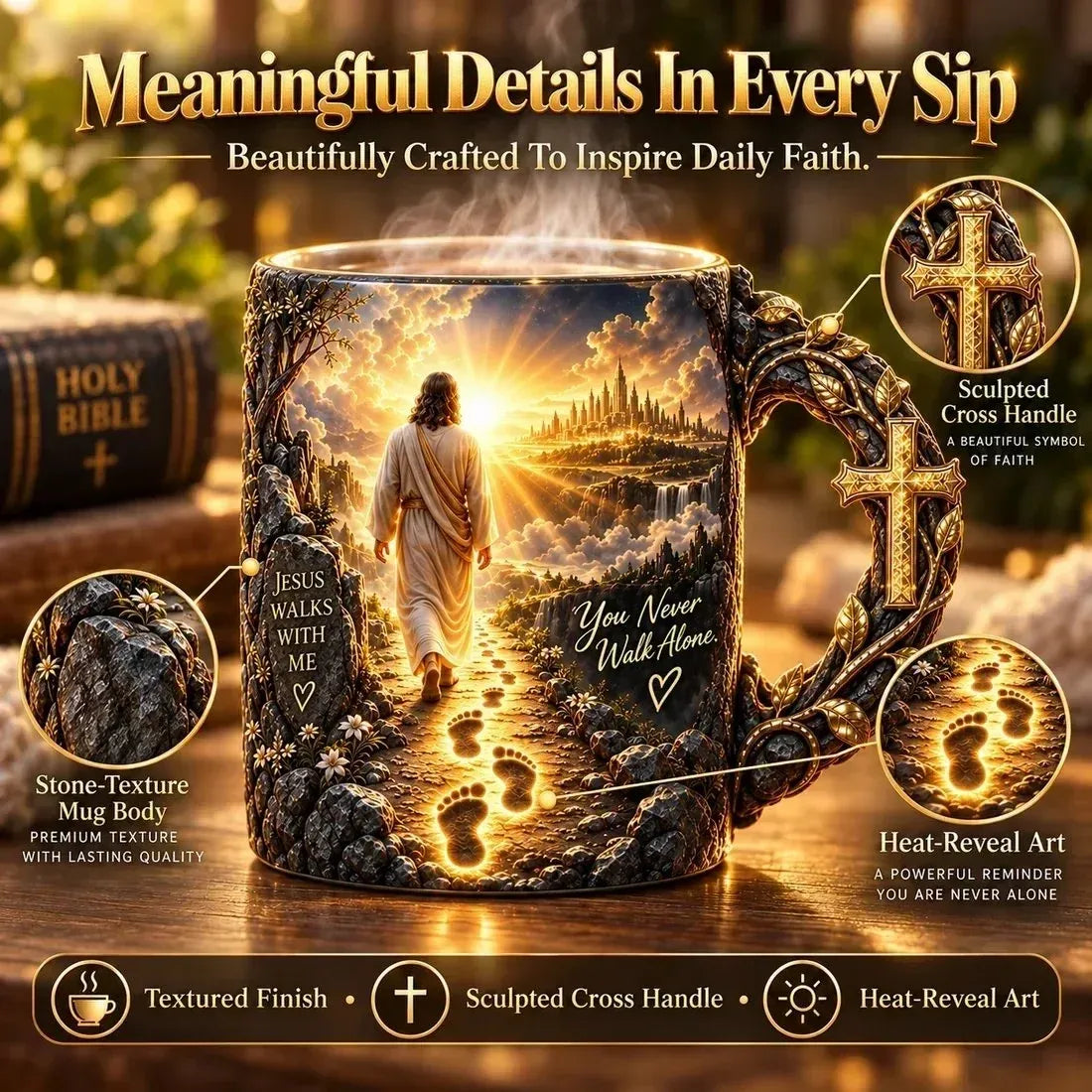 Heat-reveal mug artwork changing as the mug warms