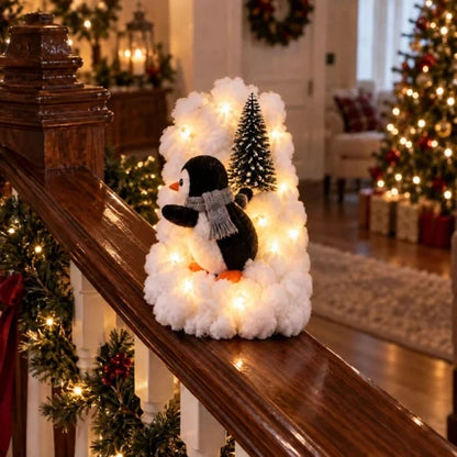 🐧 Lighted Penguin Christmas Stair Decor – 5-Piece Snowy Railing Display