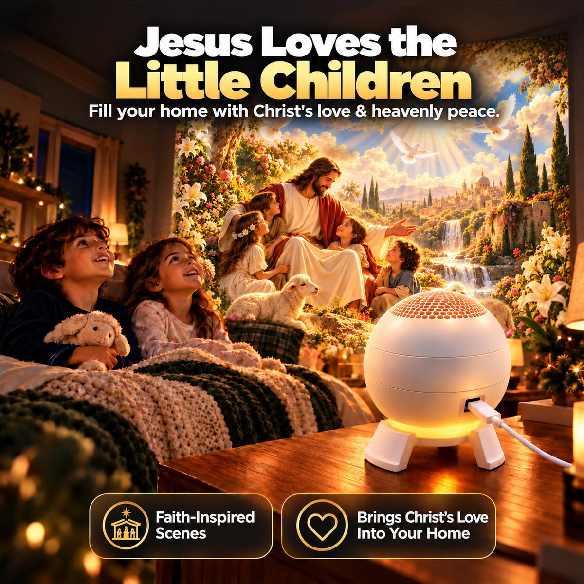 ✝️ Jesus Loves the Little Children 5D Projection Light – Faith-Inspired Wall & Ceiling Decor