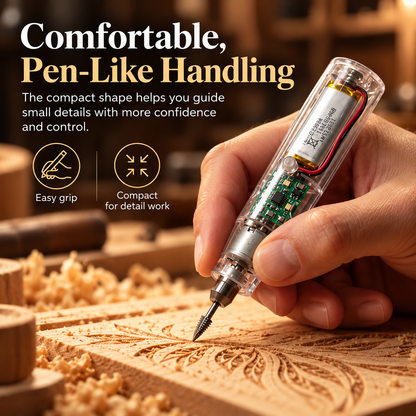 🔧Cordless Precision Wood Engraving Pen – Compact Transparent DIY Carving Tool