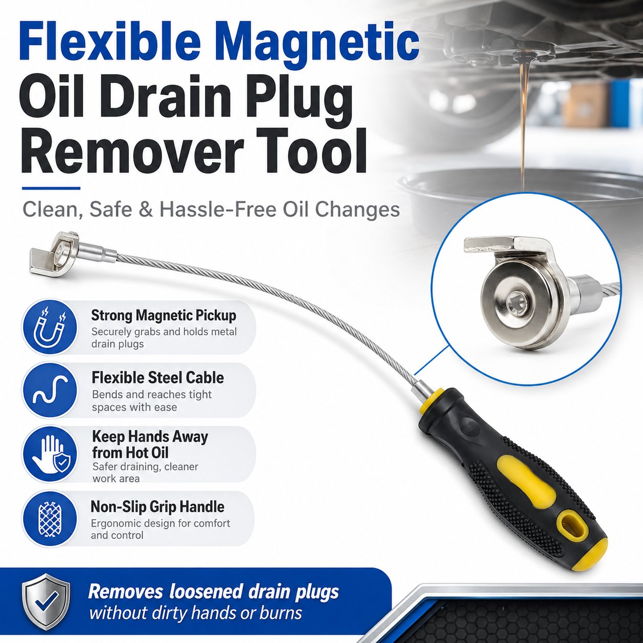 Magnetic Oil Drain Plug Remover with 14-Inch Flexible Shaft