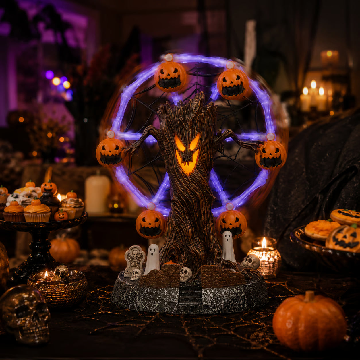🎃 Animated Halloween Ghost Tree Ferris Wheel | Rotating Spooky Table Decor 🎡