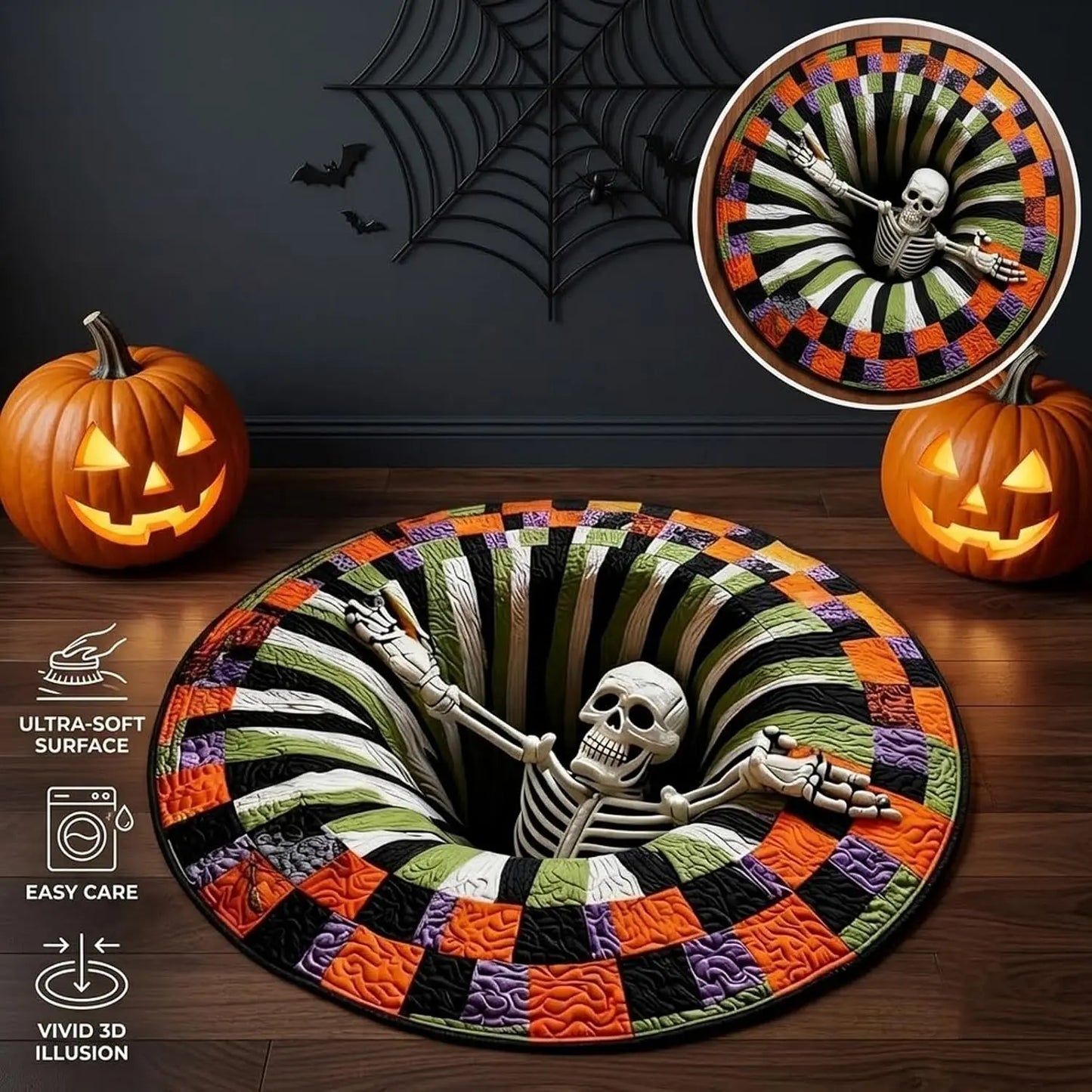 💀🌀3D Skeleton Vortex Halloween Rug