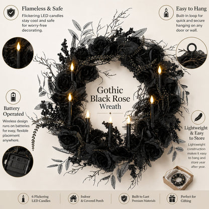 🎁Elevate your Halloween vibe 🖤Black Rose Candle Wreath