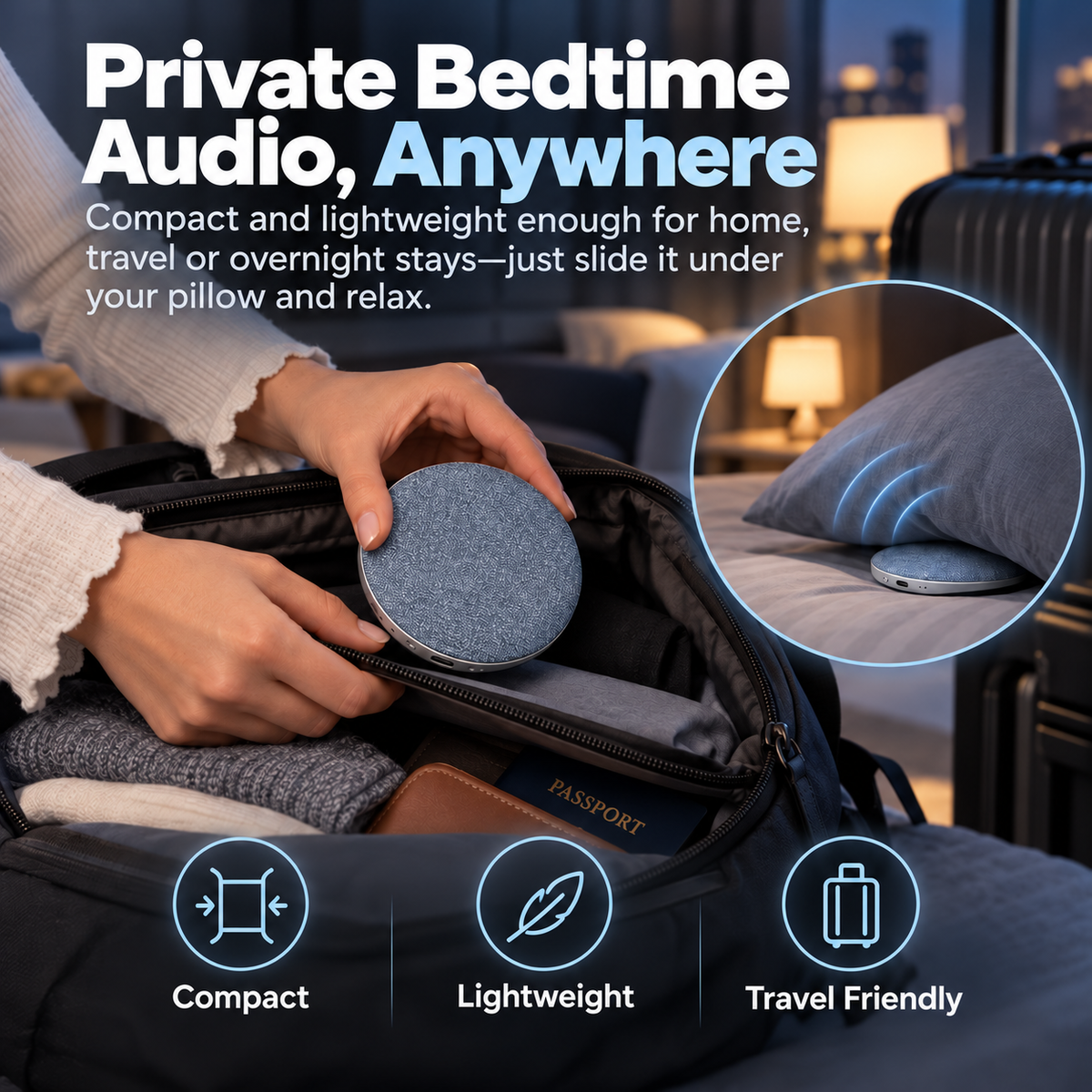 🛏️Ultra-Slim Bluetooth Pillow Speaker – Comfortable Bedtime Listening Without Earbuds