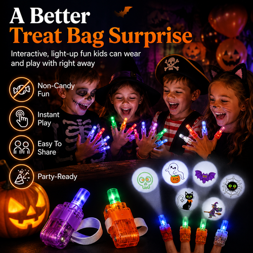 👻 🎃 Halloween Finger Projector Rings – LED Party Favors for Kids