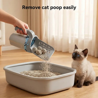 Cat Litter Scooper with Holder, Upgraded Cat Litter Shovel with Bags, 2-in-1 Detachable Sifter and Trash Box System with Refilled Bags, One-Handed Operation Kitty Poop Scooper, Ideal for Cats, Kittens