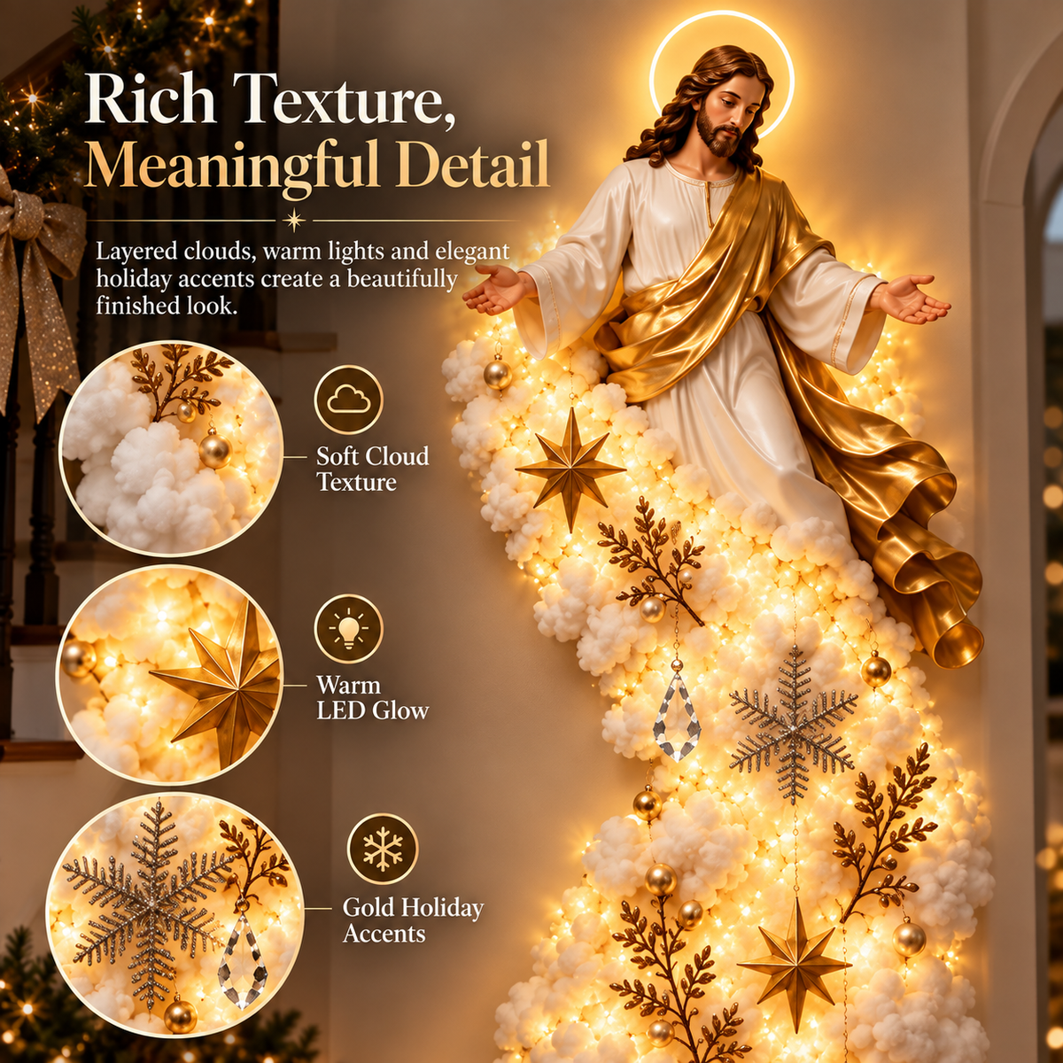✨ Christmas Blessing Cloud Trail Wall Light – Faith-Inspired Jesus Holiday Decor