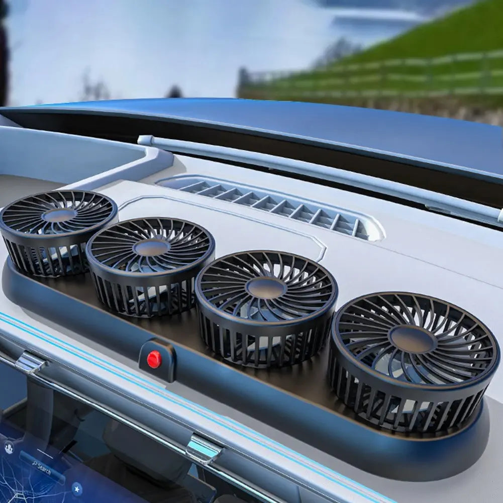 🚗Portable 4-Head Car Cooling Fan - 3-Speed Adjustable