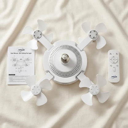 2026 New E27 Socket Ceiling Fan Light - 2-in-1 Silent LED Fan with Remote Control, Energy-Saving Cooling & Lighting Combo for Home Bedroom summervibes