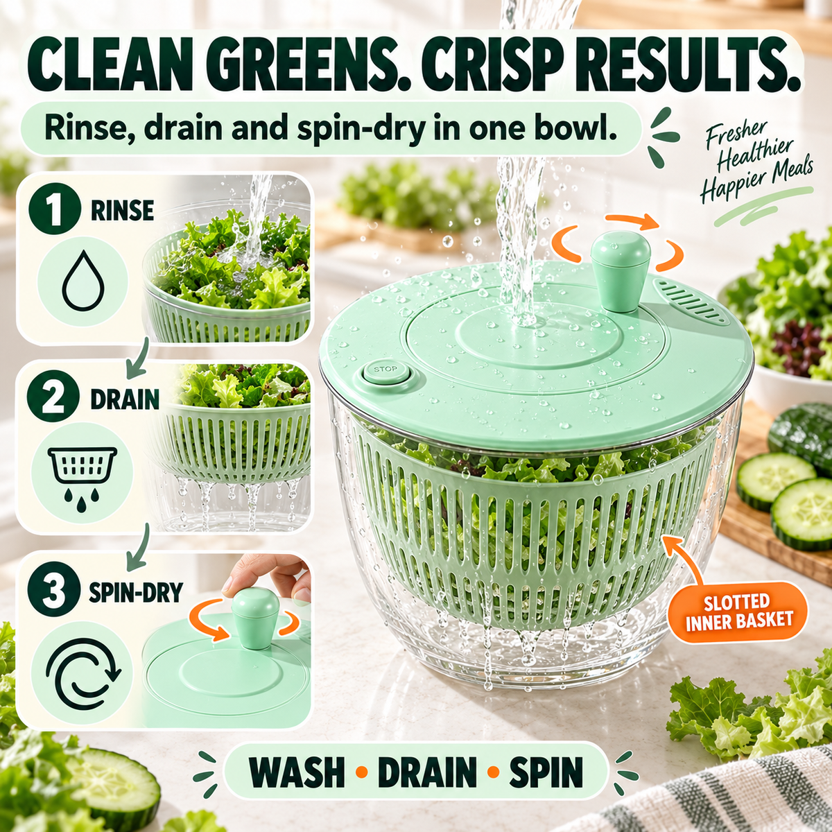 🌀8-in-1 Manual Vegetable Slicer & Salad Spinner – 6-Blade Kitchen Prep Set🥗