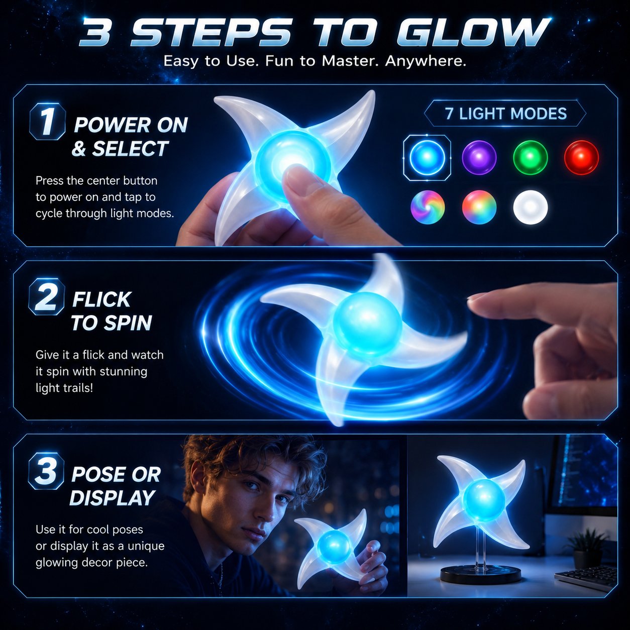 🌀 Glowing Whirlwind Light Blade - Rotating Fidget Toy ✨